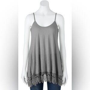 NWT Freshman Slubbed Lace Bottom Tunic Tank Juniors Size S Grey Heart